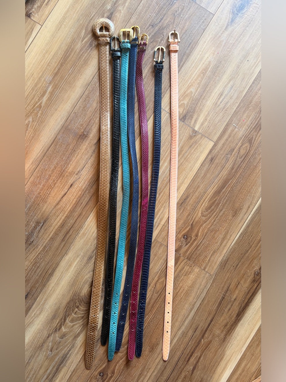 7 Vintage Genuine Snakeskin Belts 80s Exotic Leather Belt Lot Multicolor